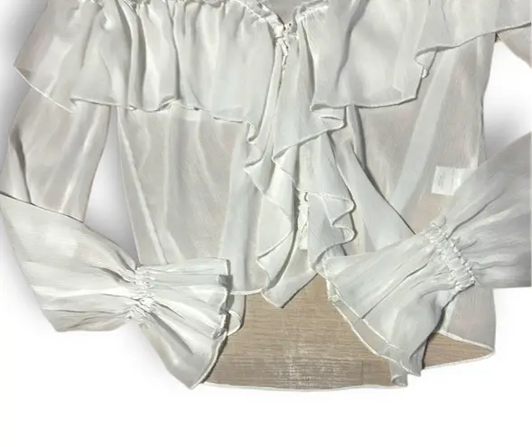 Majorelle Mariel Blouse White Ruffle Long Sleeve Chiffon Vneck Top Sz XXS