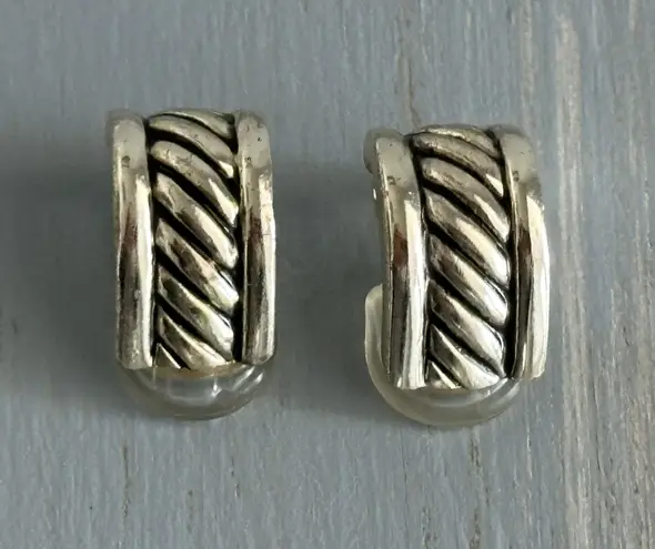 Fantastic Vintage Clip On Earrings Silver Tone Half Hoops