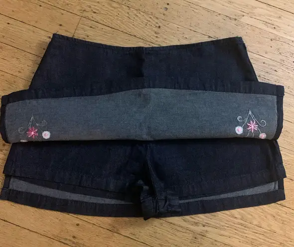 BlueAsphalt Embroidered Denim Skort (Skirt+Short)
