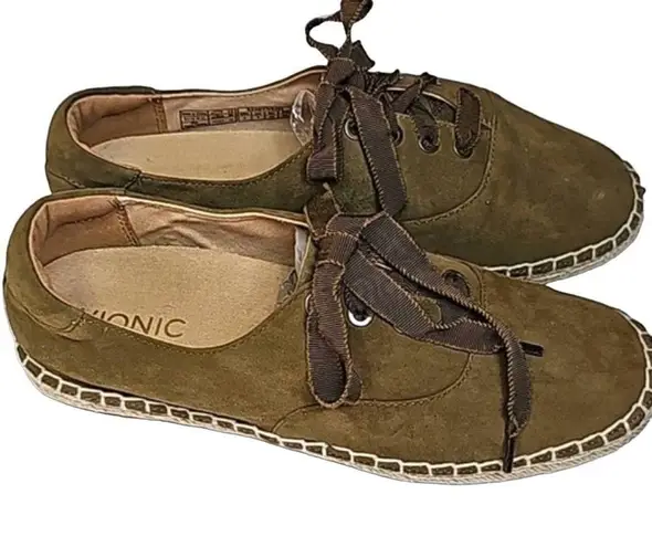 Vionic Suede Lace-Up Espadrilles Sandy Olive