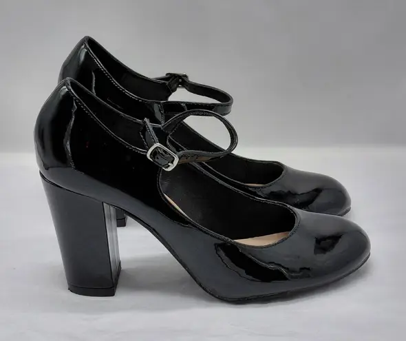 J. Adams Womens Mary Jane Chunky Block Heels Size 8 Black Patent Dress Shoes