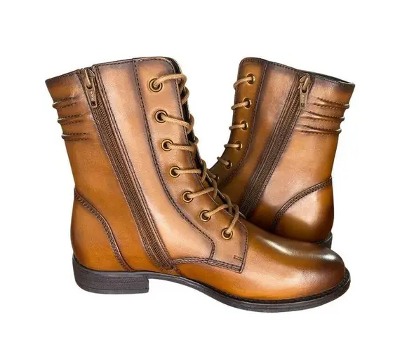 Josef Seibel Simona 01 Cognac Leather Lace Up & Zip Ankle Boots Sz 6 NWOB Comfy Brown