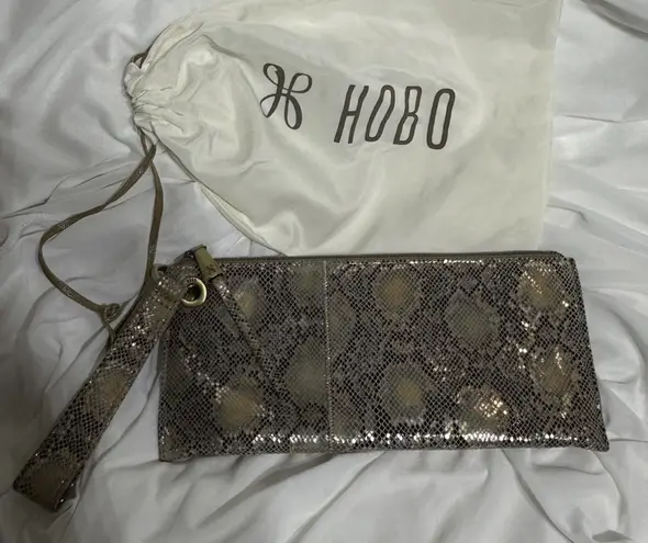Hobo International Vida Leather Clutch Mosaic Snake Shimmer Wristlet Wallet EUC