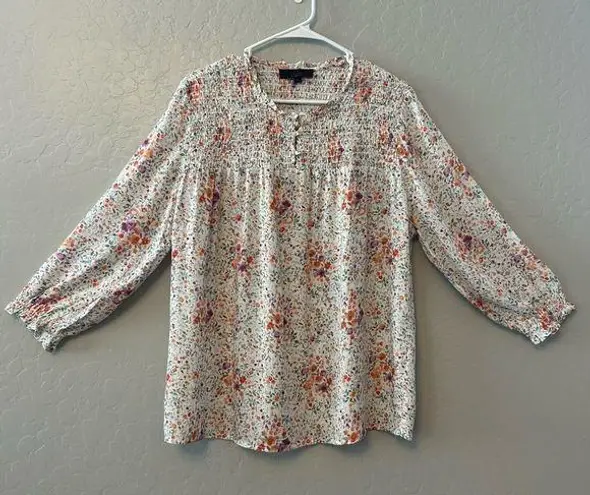 RACHEL Rachel Roy white multicolor tiny floral smocked long sleeve blouse large