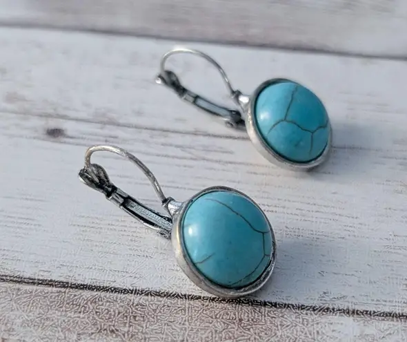 Turquoise Tone & Silver Tone Dangle Earrings for Pierced Ears Blue