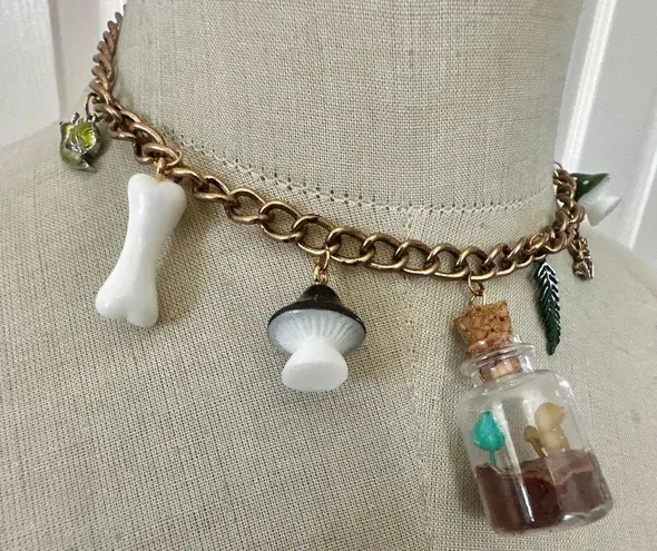 Whimsical Charm Choker Necklace Cottagecore Fairycore Frog Mushroom Terrarium