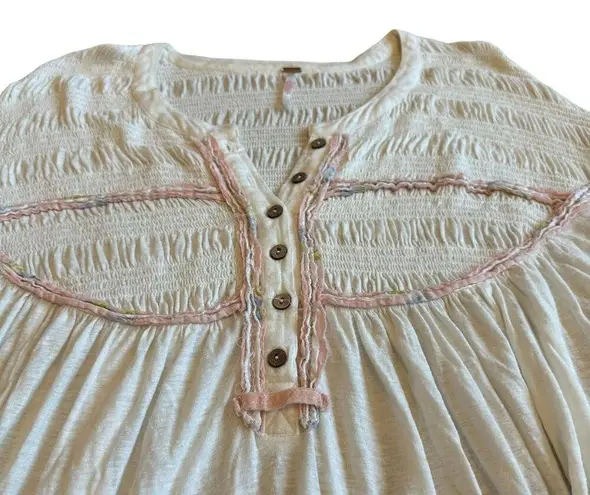 Free People  Mara Mae Top Shirt Blouse Flowy Embroidered Boho Size Small Women's