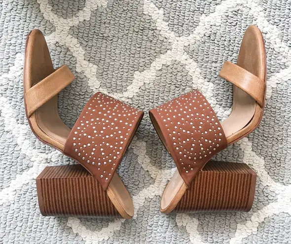 Francesca’s studded cognac block heel mule sandal Brown Size 7.5