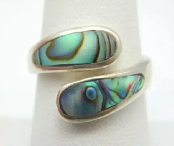 Sterling Silver Genuine Abalone Bypass Ring Sz 7.5