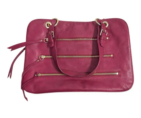 Sorial New York Red Leather Tote With Gold Zipper Accents Pocketbook Travel