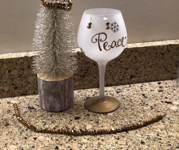 Unique Jewelry set in bronze &silver rhinestone Brown