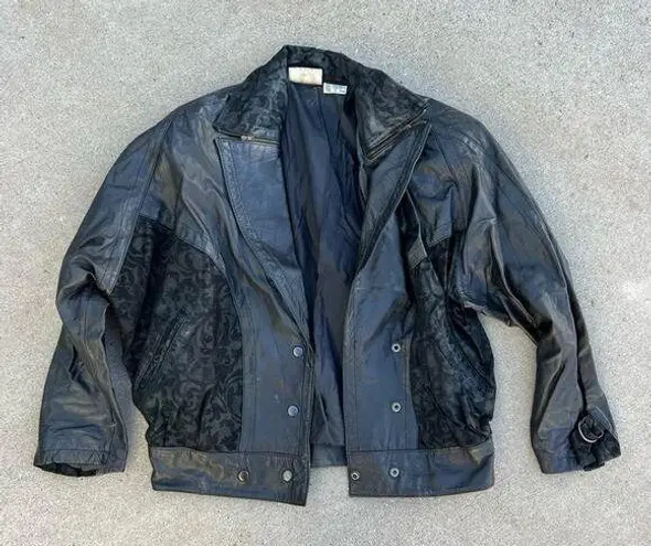 Vintage 80s Now Next genuine leather black Moto bomber batwing jacket SMALL