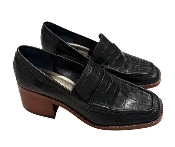Dolce Vita Talie Black Crocodile Faux Leather Heeled Loafers, Sz 8