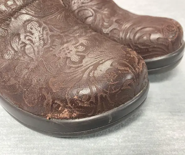 Alegria PG Lite KEL 433 Sz 40 Brown Embossed Leather Clogs Comfort Slip On Shoes