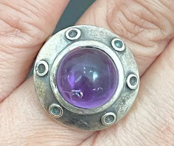 Sterling Silver STG SIL Signed Antique Finished Amethyst Ring Size 9