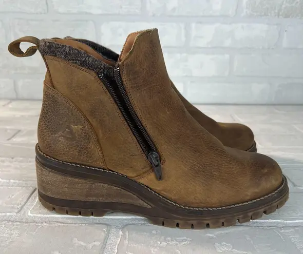 Bullboxer Dorian Ankle Boots Womens 10 Brown Leather Chelsea Wedge Zipper Grunge