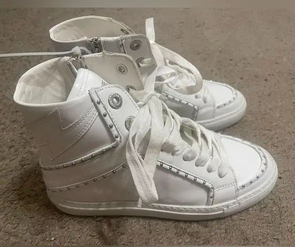 Zadig & Voltaire Leather High-Top Platform Lightning Blot Zipper Studded Sneaker