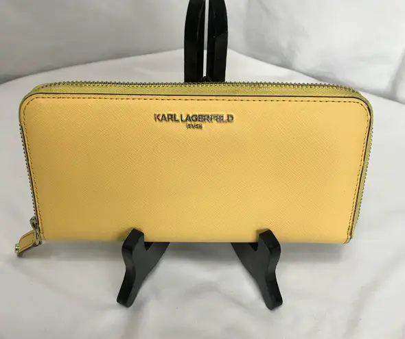 Karl Lagerfeld Yellow Saffiano Leather Zip Around Wallet EUC