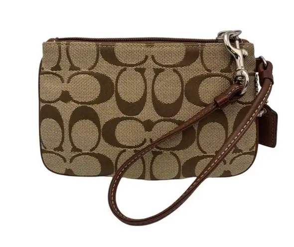 Coach  Brown Signature Canvas Wristlet