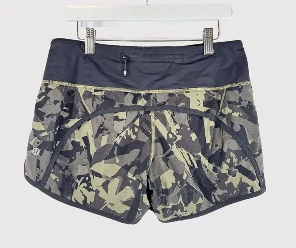 Lululemon Womens Short Green Speed Camouflage Athletic Running Stretch Size 4
