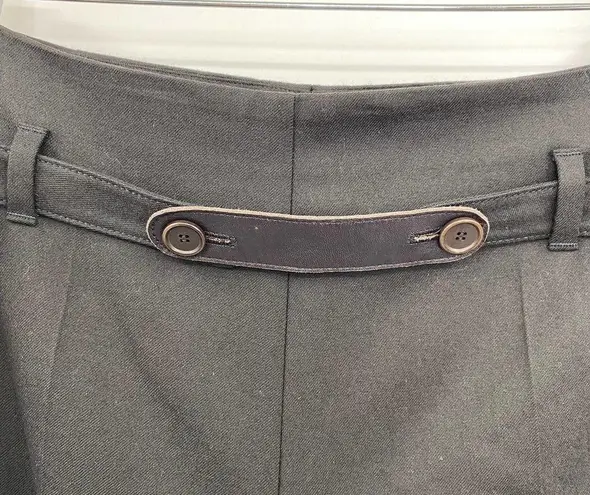 Akris Punto Wool Trousers High Rise Straight Leg Pleated Leather Belt Size 12