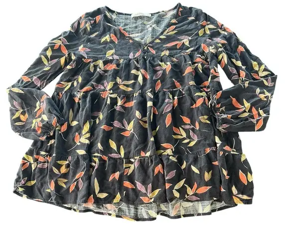 Rokoko Women's Black Floral Tunic with Multicolor Leaves