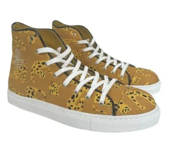 Charlotte Olympia NEW Feline Cat Print Lace Up Canvas High Top Sneakers 36.5