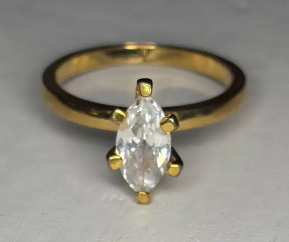 Vtg NV Nevada Silver Mines Gold Tone Marquise CZ Ring size 7