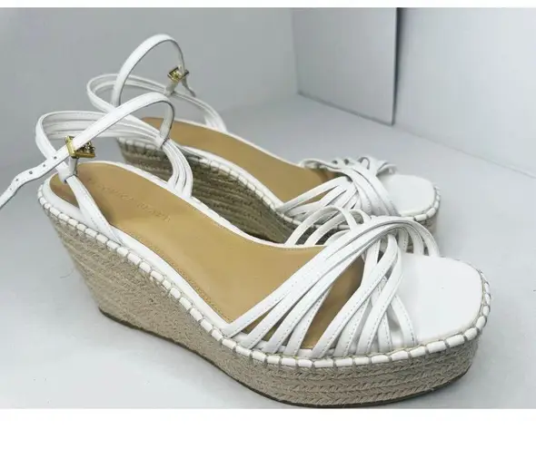 Veronica Beard White 101mm Ravina Coconut Leather Platform Wedge sz 12m