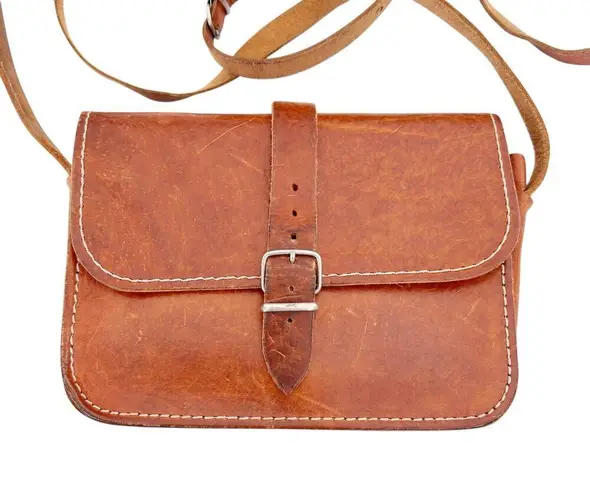 Vintage Grecian Tan Leather Crossbody Made in Greece