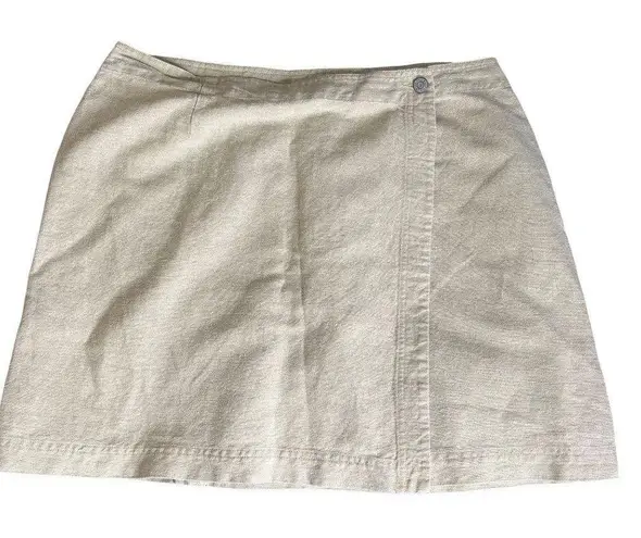 J Jill Linen Blend Full Wrap Skirt Size 18 Beige Short Unlined Pocket Button Tan