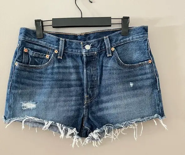 Levi's LEVI’S 501 Revolve Button Fly Dark Wash Distressed Cut Off Jean Shorts Size 29