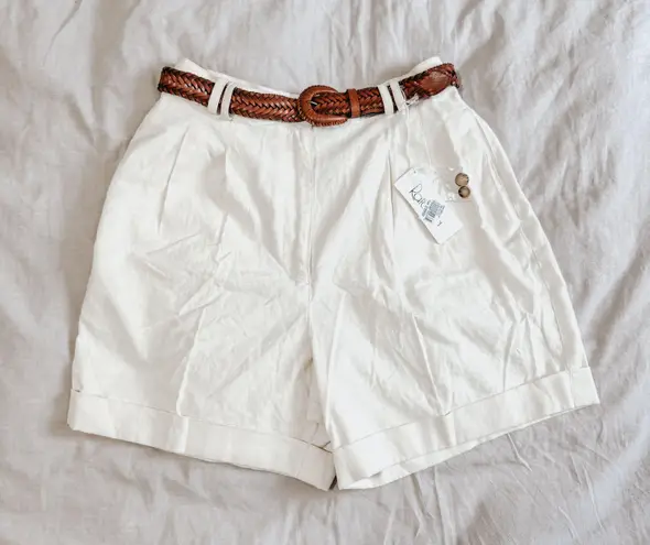 Rafaella NWT Vintage Cream Belted Linen High Waist Shorts Sz 8
