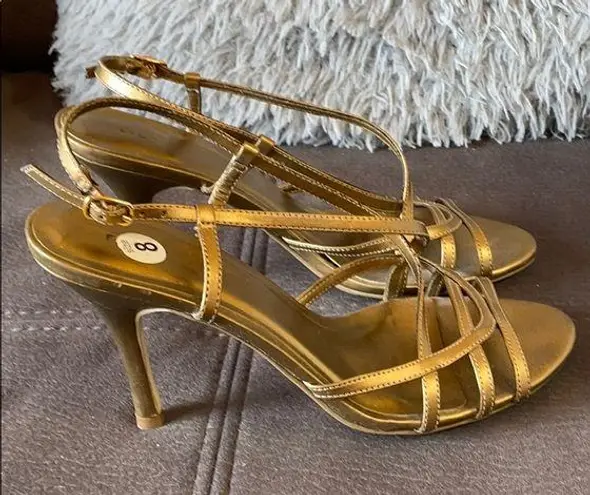 Fioni  Gold Tone Strappy Heels Size 8