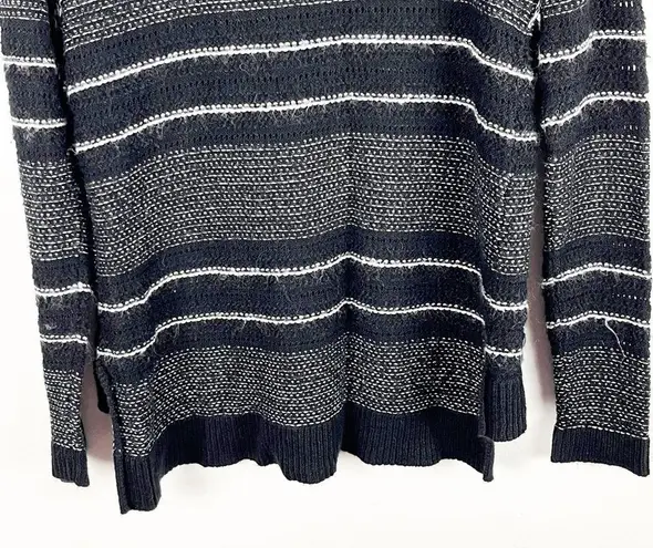 RACHEL RACHEL ROY Black Fringed Striped Long Sleeves Sweater, Size Medium
