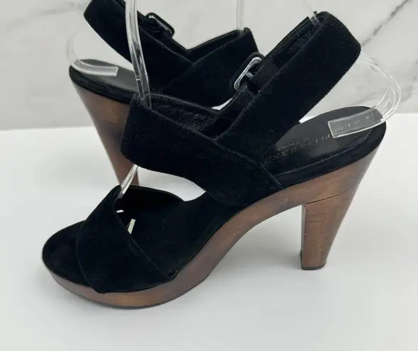 Loeffler Randall  Women's Suede Platform Wooden Heel Sandals Black Size 7