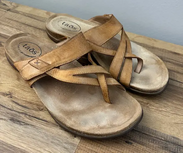 Taos Lola Adjustable Instep Footbed Leather Sandals Women’s Tan Size 10