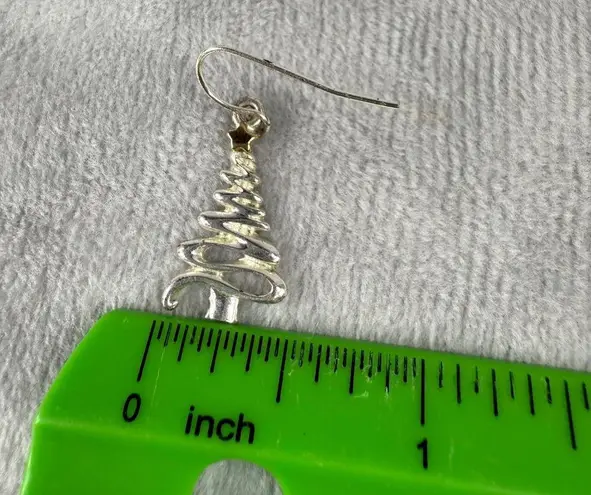 Christmas Tree Drop Earrings Set Of 2 Handmade Polymer Clay & Silver