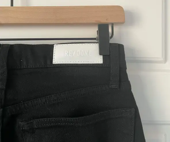 RE/DONE 90's High Rise Ankle Crop Jeans Jet Black With Rips