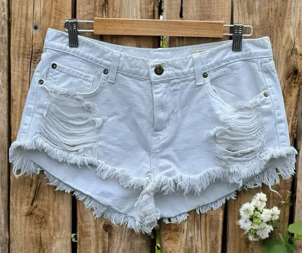 Pistola Talk to Me White Distressed Cutoff Denim Shorts