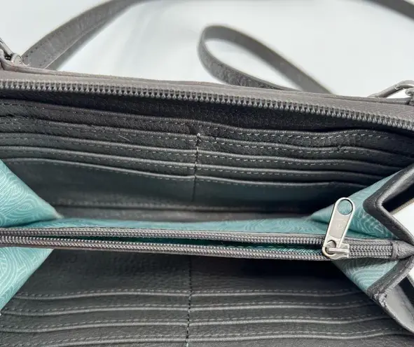 The Sak IRIS Large Smartphone Crossbody Wallet Leather Gray Rhinestones taupe