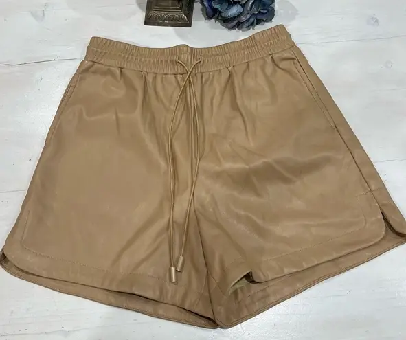 Aaron & Amber Faux leather vegan drawstring shorts brown Tan Size M