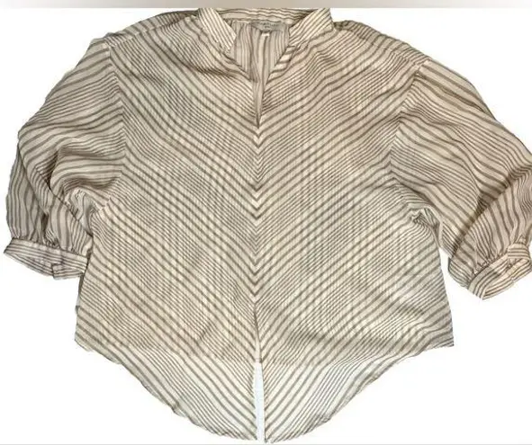 Habitual  Women’s Tan Beige Long Sleeve Sheer Front Knot Blouse Small