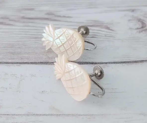 Vintage Screw On Earrings Cream Pineapple with Slight Iridescence