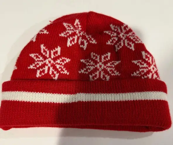 Vintage Red Snowflake Knit Beanie Hat Unisex Winter Warm