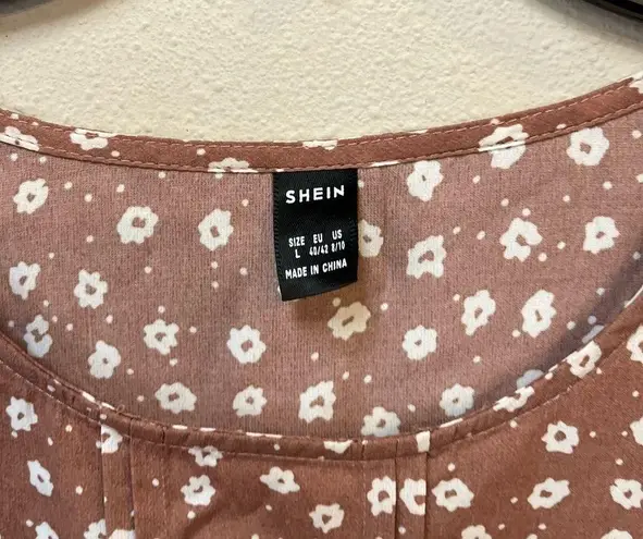 Women’s Mauve Pink Ditsy Floral Flounce Sleeve Ruffle Blouse Large