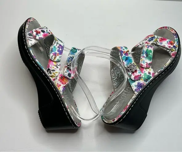 Alegria White Floral Wedge Shoes with Clear Strap