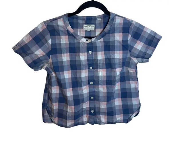 Jack Wills Blue Plaid Short Sleeve Boxy Button Down Cotton Top
