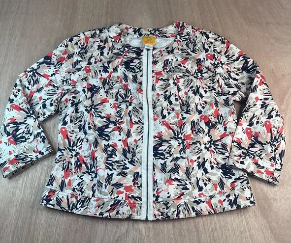 Ruby Rd Women’s Jacket Size 12 Zip Front Abstract Print Cotton Blend White