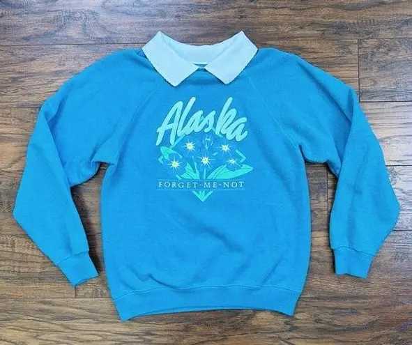 vintage • Alaska sweatshirt teal blue pullover collar Forget